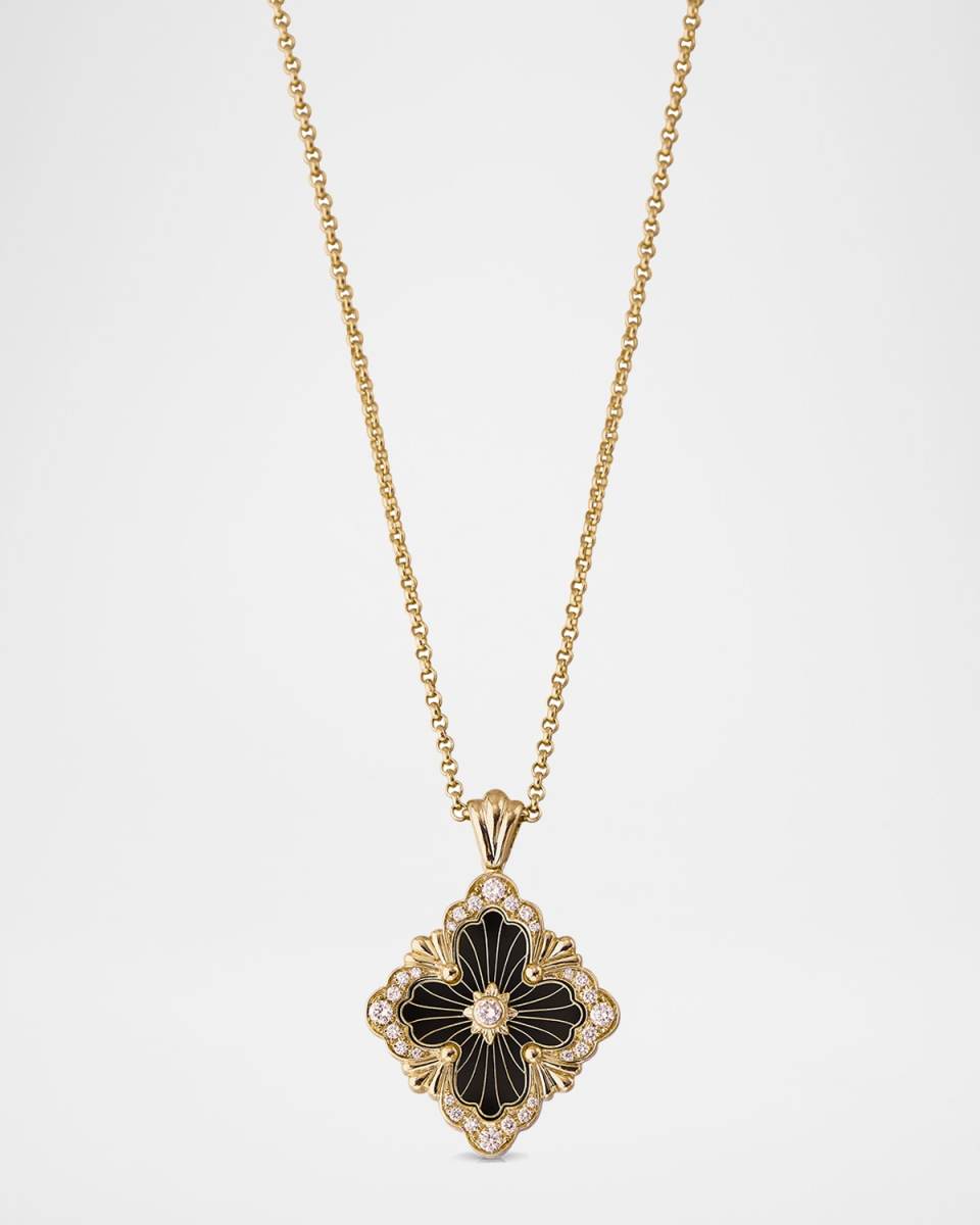 18K Yellow Gold Opera Tulle Onyx Pendant Necklace with Diamonds